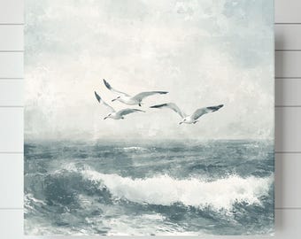 Vintage Seagulls Canvas Art: Soft Coastal Ocean Print
