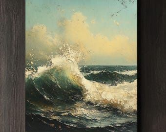 Vintage Ocean Wave Oil Painting: Coastal Canvas Print Wall Art
