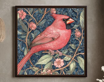 William Morris Red Cardinal Canvas Print Wall Art: Vintage Art Nouveau Decor
