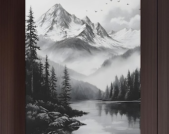 Black and White Mountain Canvas Print: Scenic Nature Wall Art