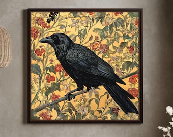 William Morris Black Crow Canvas Art Print: Vintage Gothic Decor