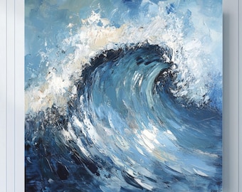 Ocean Wave Canvas Art: Blue Stormy Sea, Nautical Wall Decor