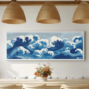 Panoramic Japanese Wave Art: Ukiyo-e Style Framed Canvas
