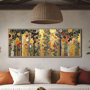 Gustav Klimt Style Floral Canvas Art: Vintage Gold Botanical Print