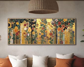 Gustav Klimt Style Floral Canvas Art: Vintage Gold Botanical Print