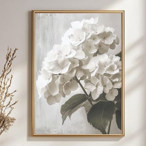 White Hydrangea Vintage Floral Print: Muted Botanical Wall Art (Digital Download)