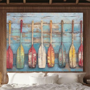 Rustic Painted Wood Boat Paddles, Nautical Decor, Canoe Paddle, Log Cabin Lake House Wall Decor, Distressed Oars Sign