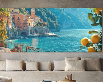 ヴィンテージ イタリア レモンガーデン キャンバスプリント：イタリア アマルフィ海岸 ウォールアート