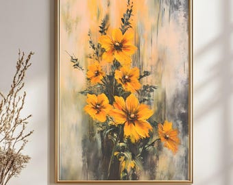 Vintage-Ringelblumen-Gemälde: Rustikaler Cottagecore-Druck (Digitaler Download)