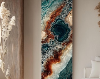 Geode Abstrakte Leinwand, große Edelstein Wandkunst, Geode hohe schmale Leinwand, organische Stein-inspirierte Malerei, moderne hohe schmale Leinwand Kunst
