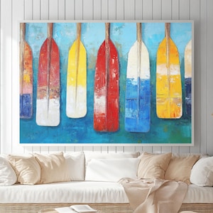 Colorful Rustic Painted Wood Boat Paddles, Oversized Nautical Decor, Canoe Paddle, Log Cabin Lake House Wall Decor, Distressed Oars Sign