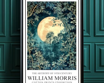Impressão da Lua Cheia de William Morris: Arte Botânica Vintage da Floresta