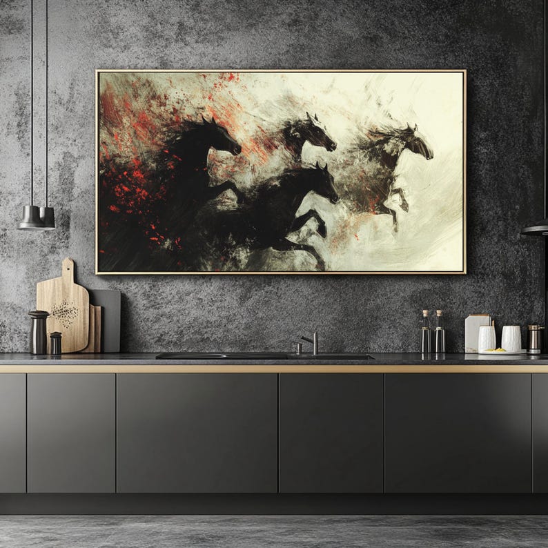 Galloping Horses Abstract Canvas Print: Mid-century Modern Framed Wall ...