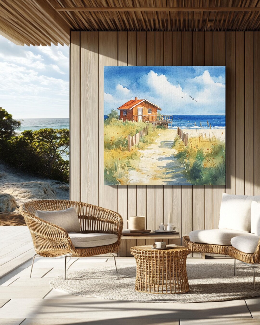 Beach Cottage Watercolor Canvas Art: Serene Coastal Print - Etsy