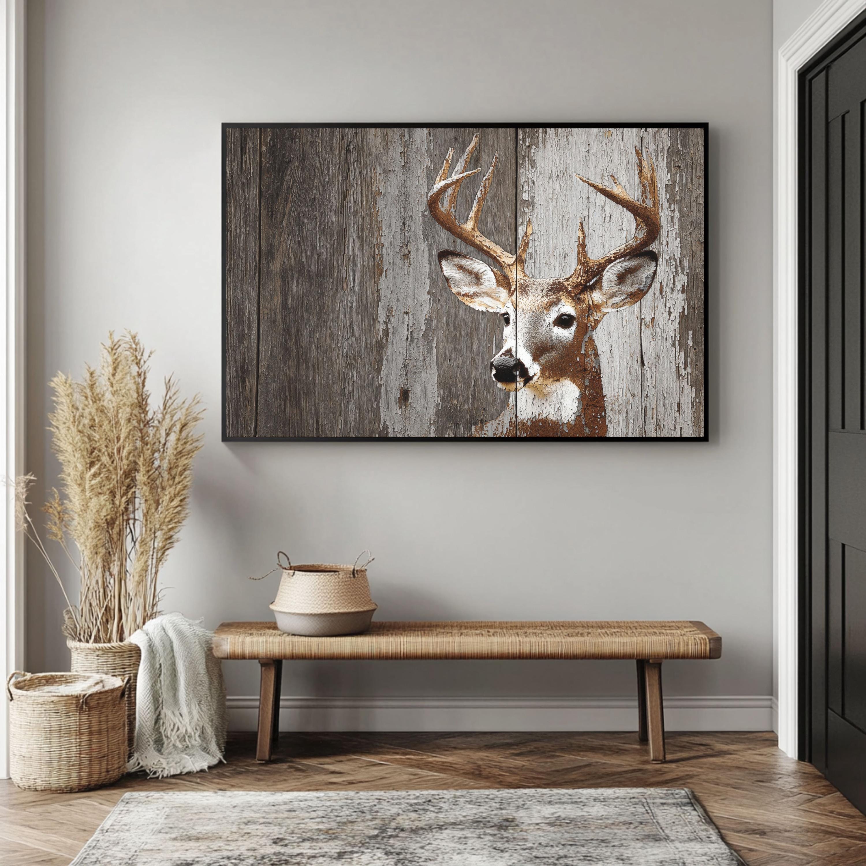 Rustic Deer Canvas Art: Weathered Wood Print, Cabin Decor - Etsy