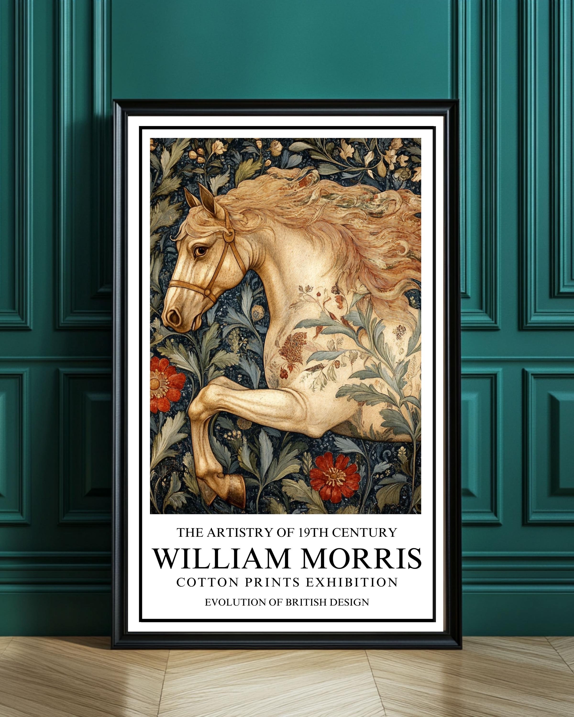 ウィリアム・モリスの馬のアートプリント：ヴィンテージのボタニカルな