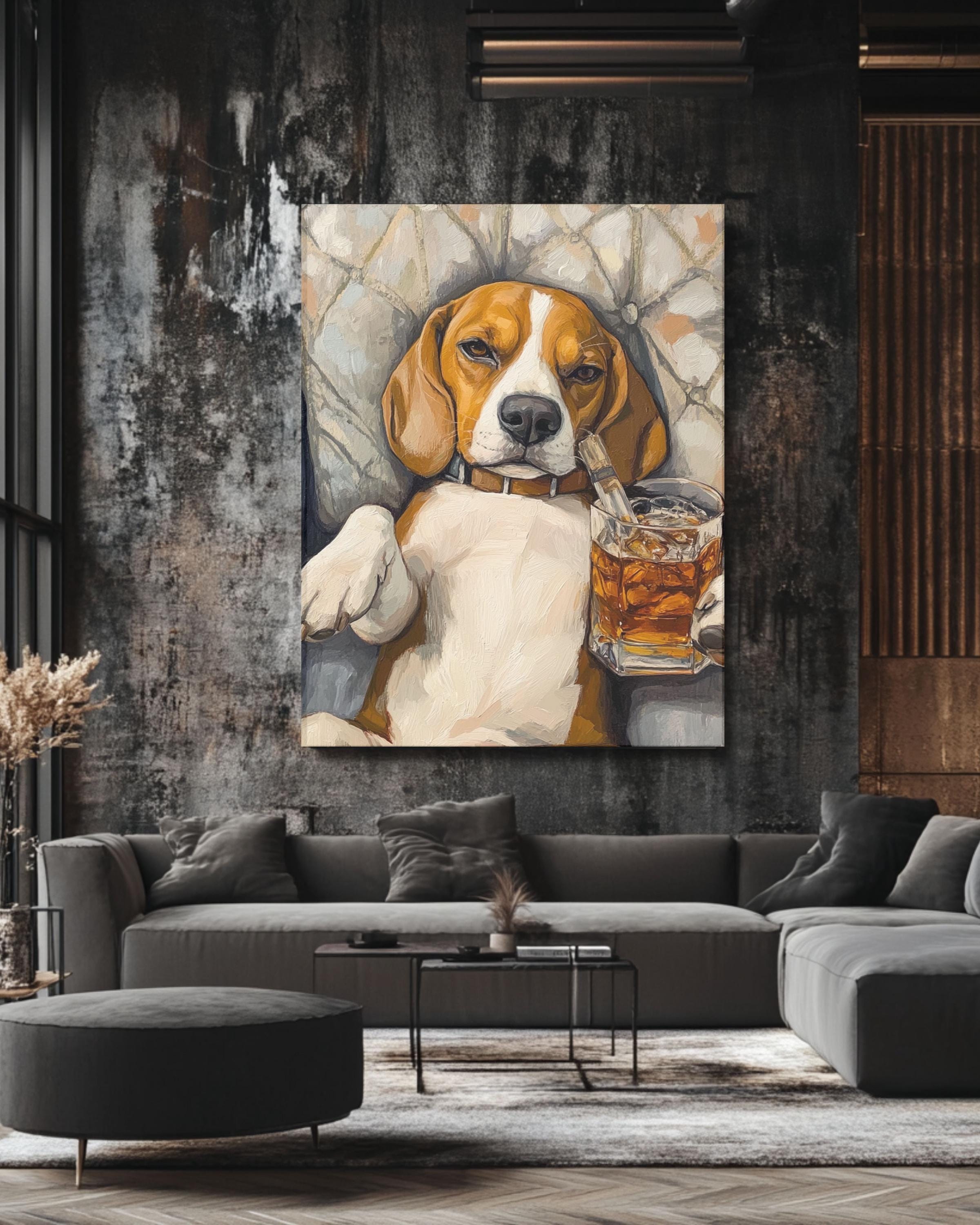 Beagle With Bourbon Canvas Art: Funny Dog Bar Lounge Decor - Etsy