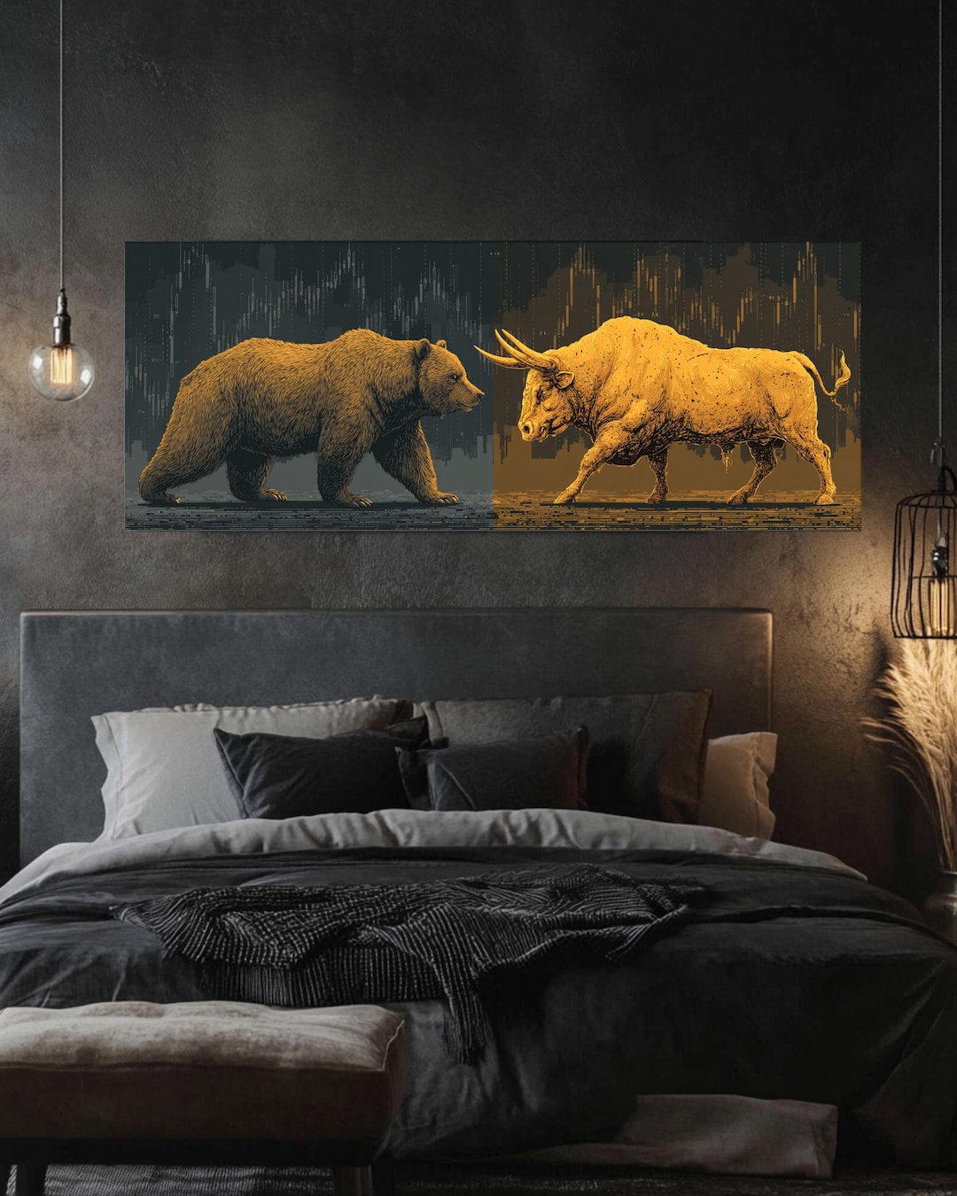 bull & bear digital prints, stock market art, wall... Bull and Bear Canvas | Stock Market Chart Art, Trader Decor - Etsy