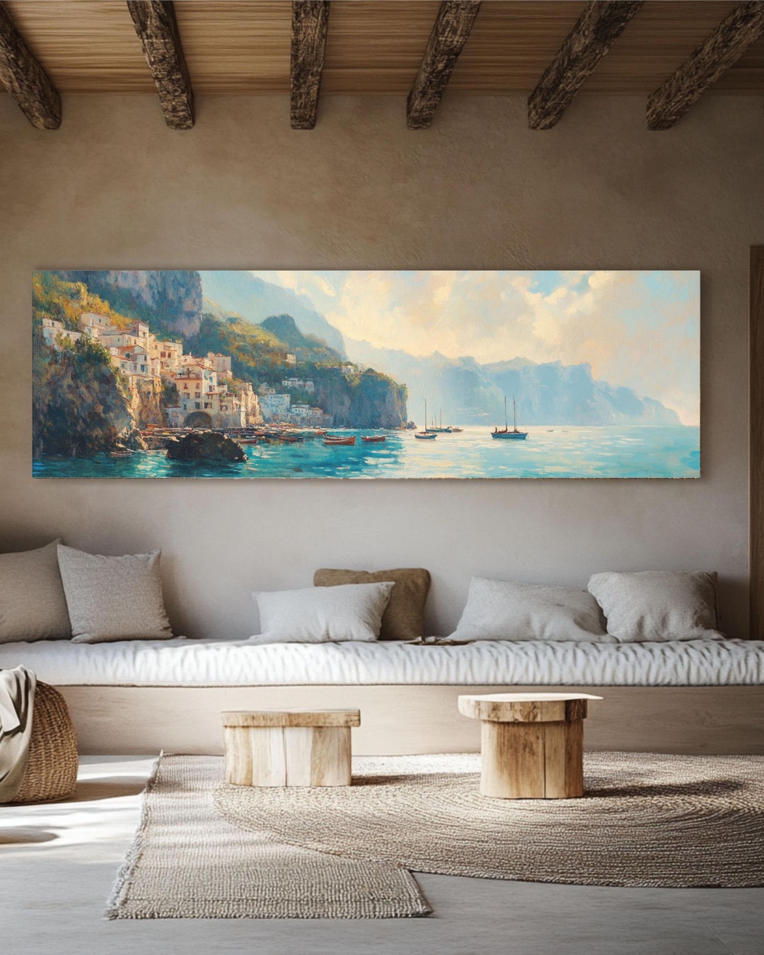 Vintage Amalfi Coast Canvas Print: Italian Coastal Sunrise Wall Art - Etsy