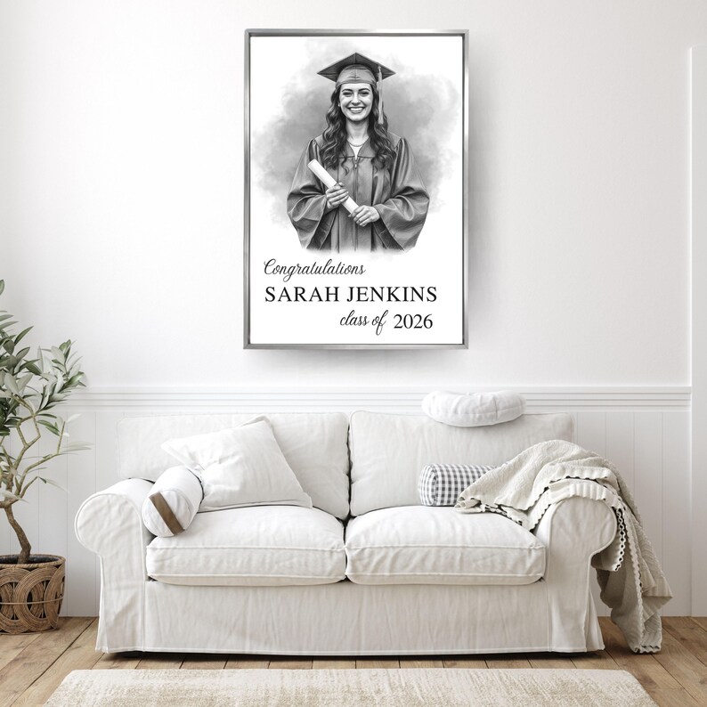Custom Graduation Portrait, Personalized Class of 2026 Gift, Sketch ...