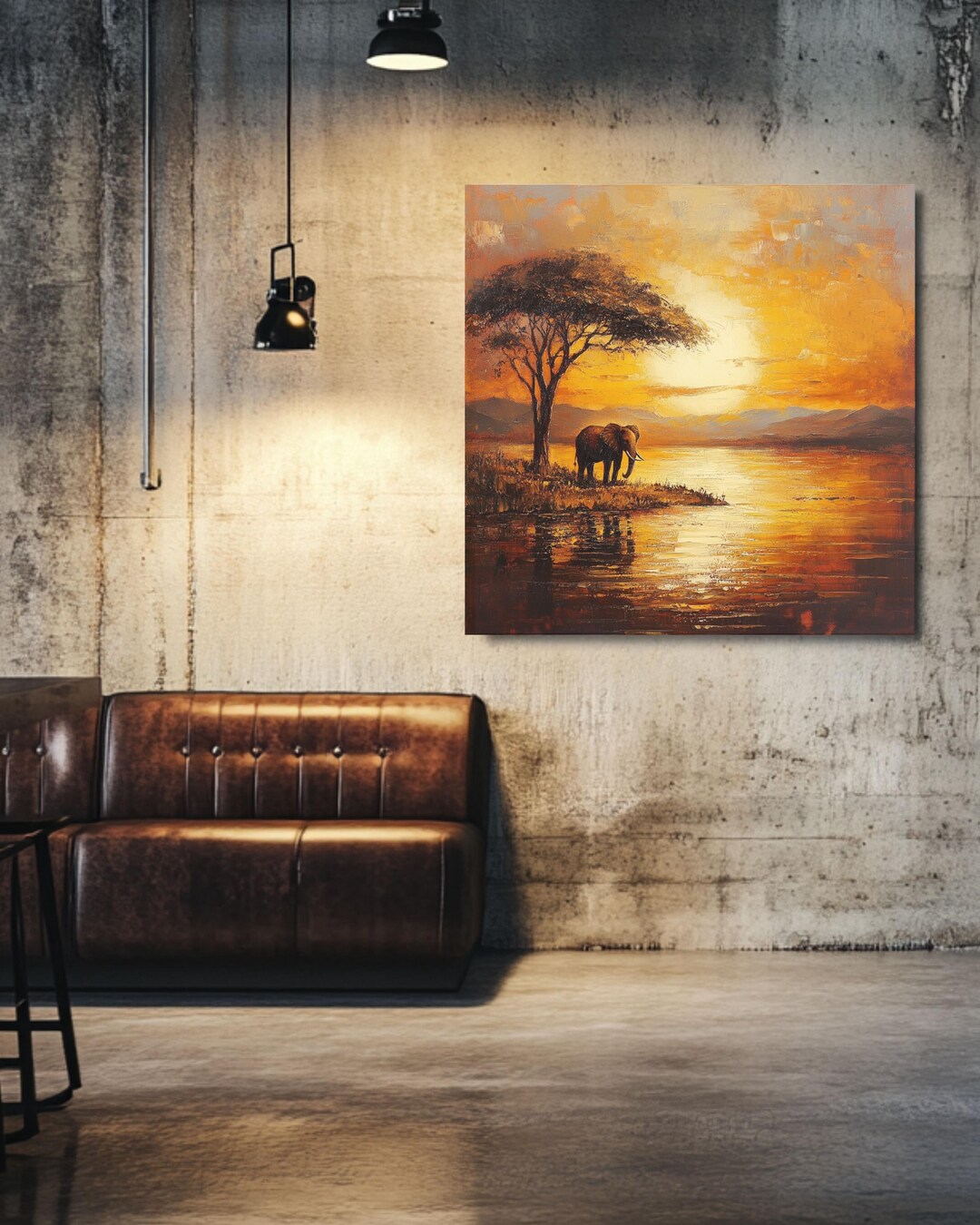 Elephant Sunset Oil Painting: African Safari Canvas Wall Art - Etsy