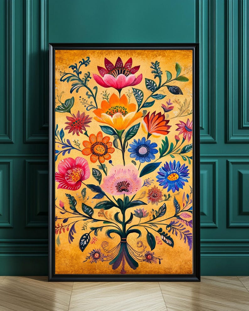 Mexican Floral Watercolor Print: Boho Folk Art Home Decor - Etsy