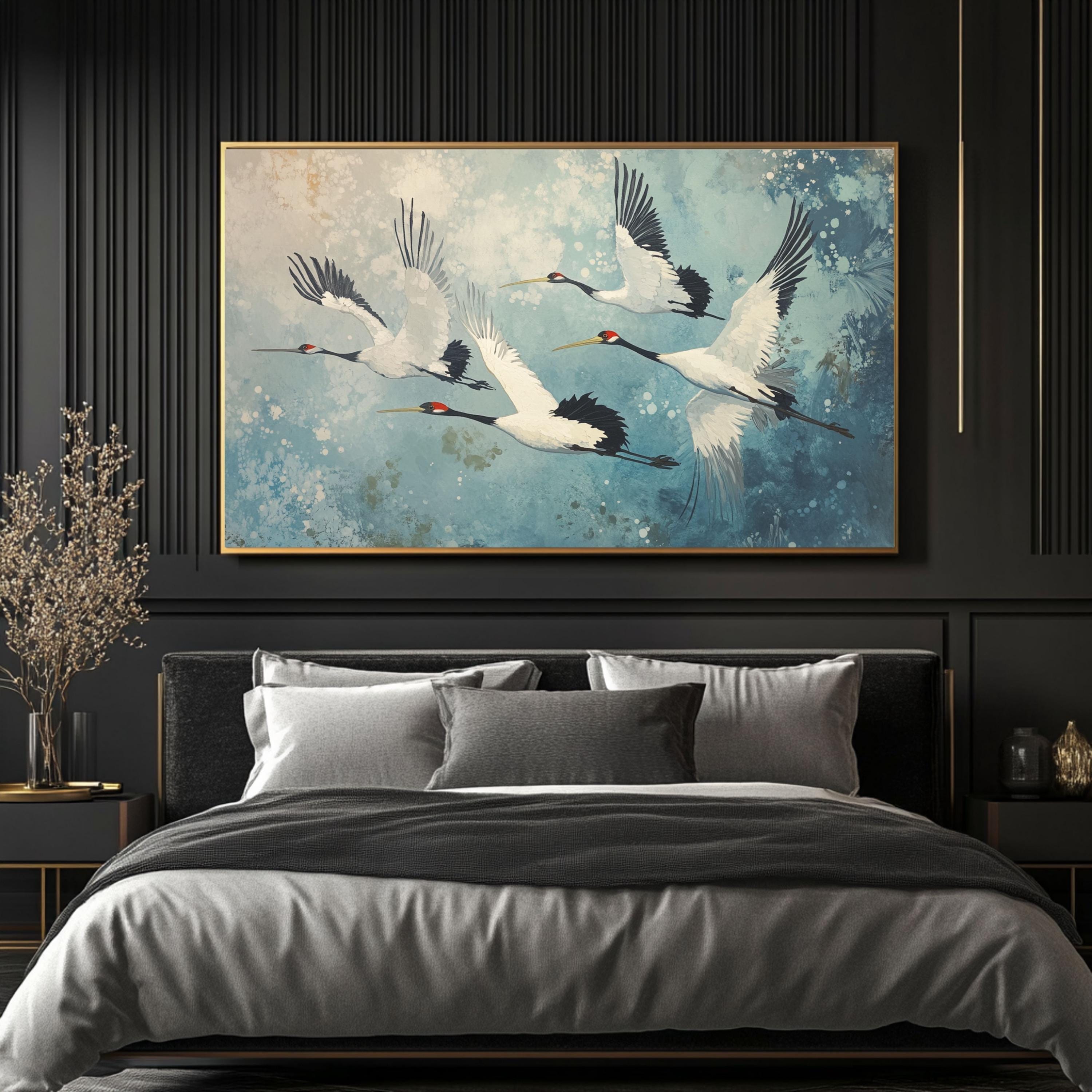 Oversized Vintage Flying Cranes Canvas Wall Art: Japandi Style - Etsy