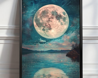 Full Moon Wall Art Print: Enchanting Celestial Lunar Decor