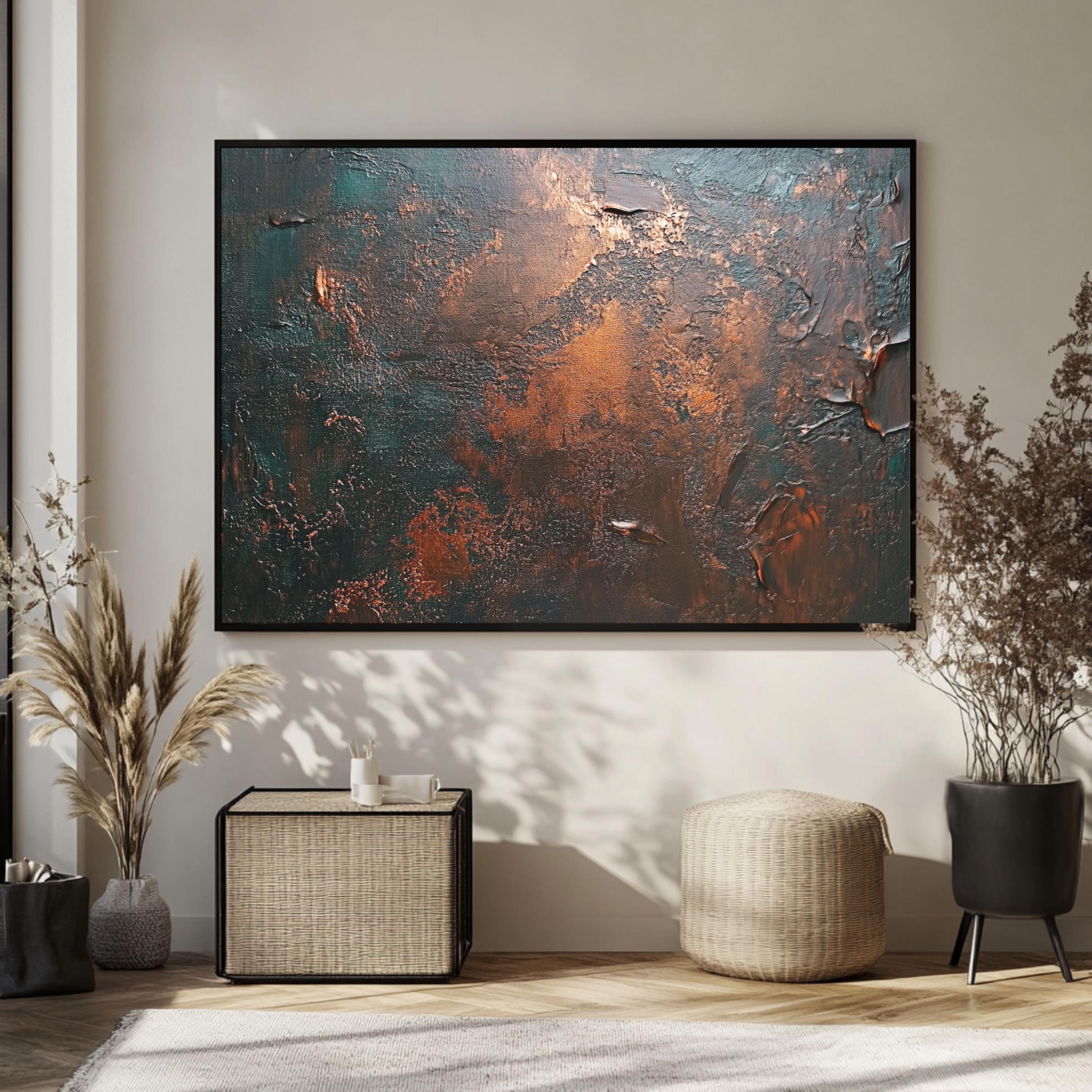 Oversized Abstract Canvas Wall Art: Copper Chocolate Textured Painting ...