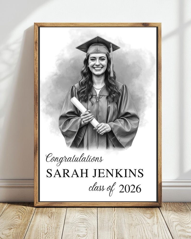 Custom Graduation Portrait, Personalized Class of 2026 Gift, Sketch ...