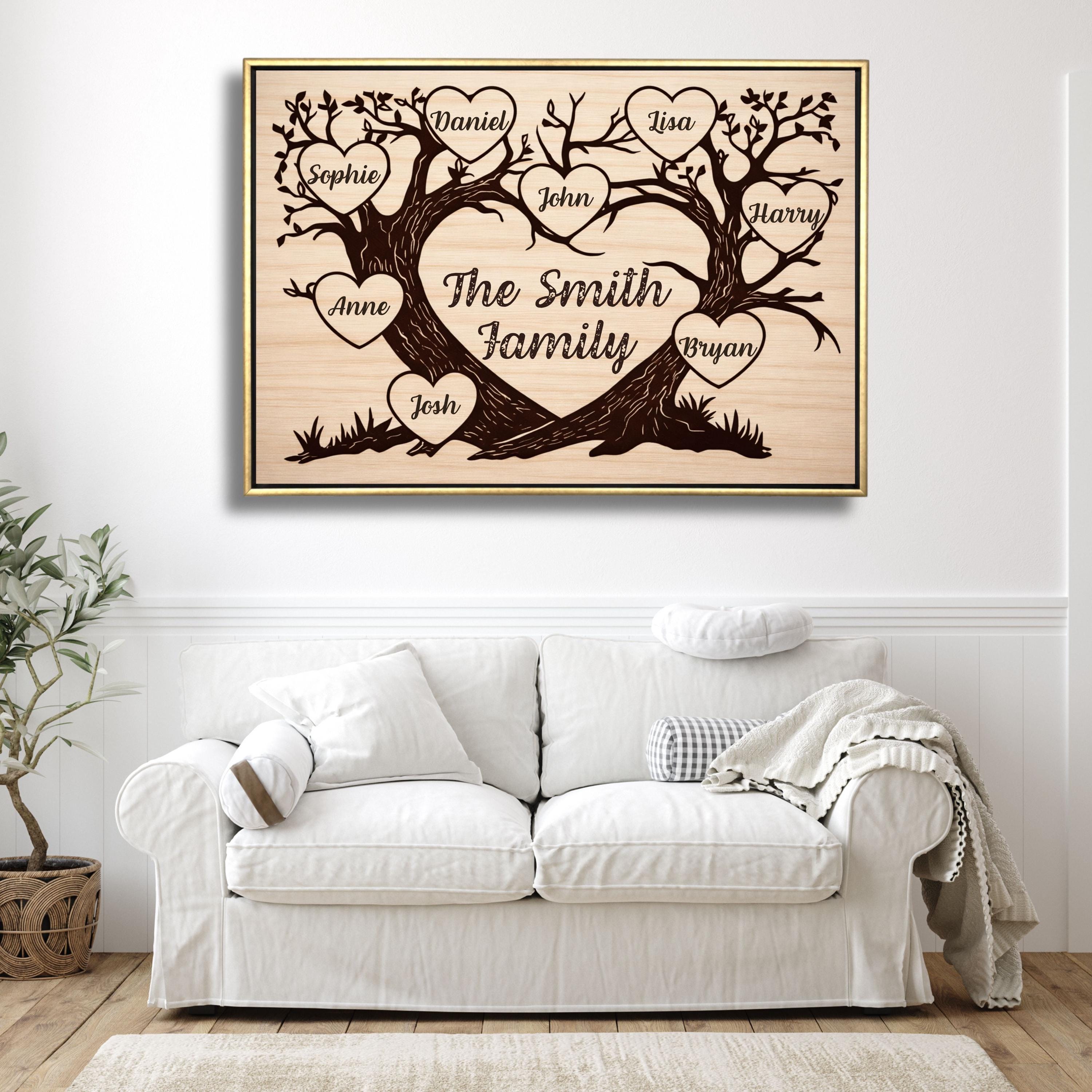 Personalized Family Tree Wall Art, Custom Name Heart Canvas, Large ...