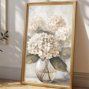 Neutral Hydrangea Painting: Vintage Floral Art (Digital Download)