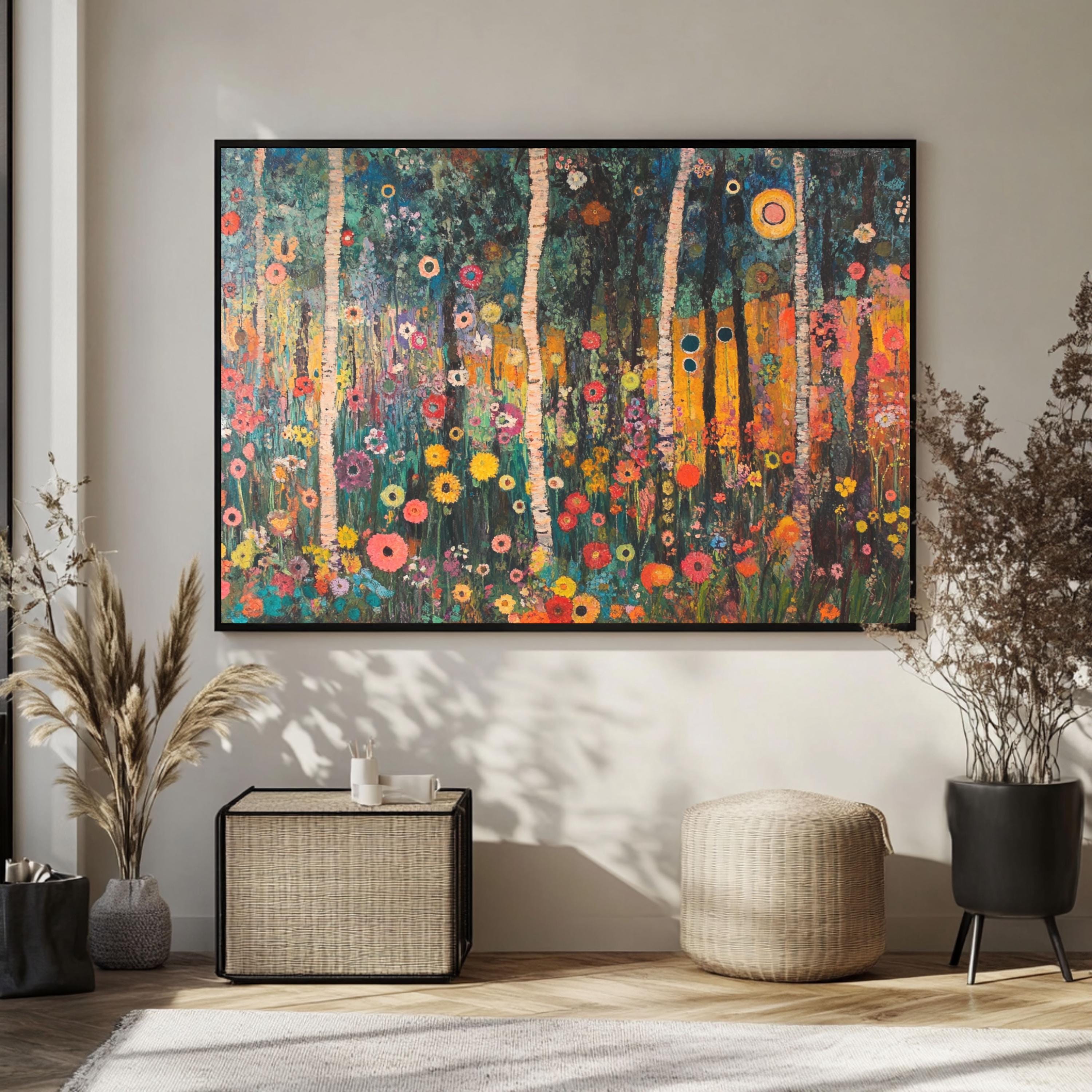 Rustic Wildflower Garden Canvas – Gustav Klimt Inspired Oversized