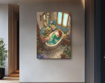 Mermaid in Bathtub Canvas Art: Victorian Fantasy Bathroom Decor