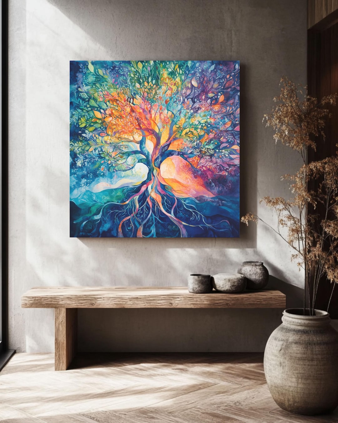 Watercolor Tree of Life Canvas Print: Bohemian Yggdrasil Wall Art - Etsy