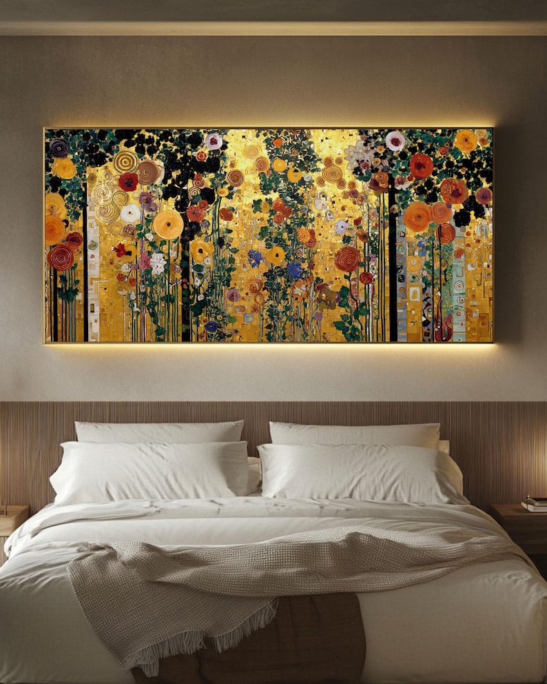 Gustav Klimt Style Floral Canvas Art: Vintage Gold Botanical Print - Etsy