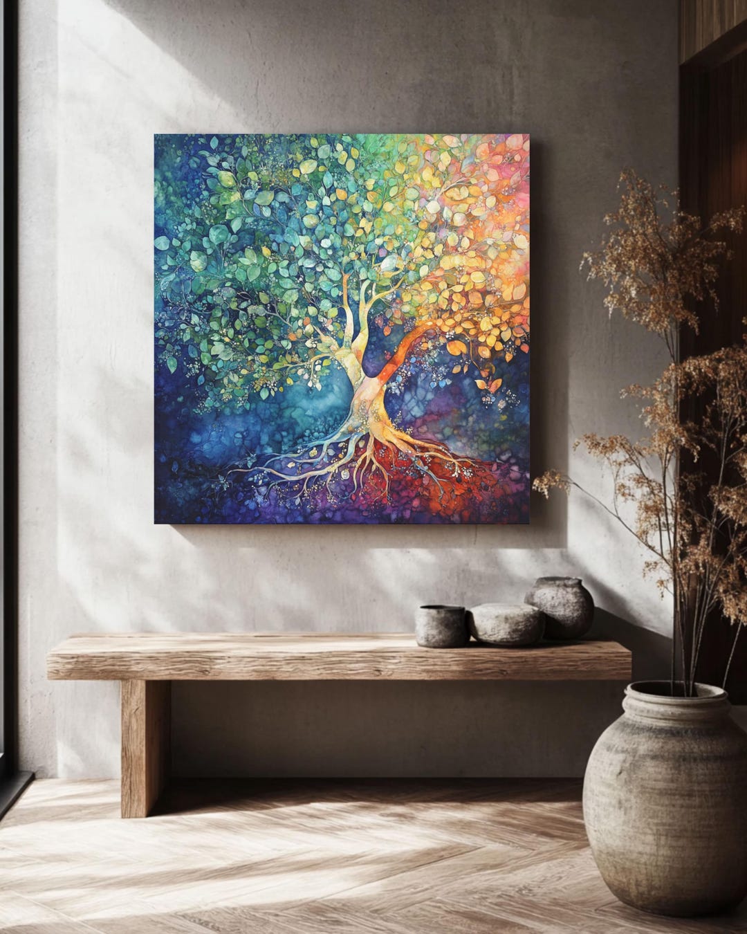 Cosmic Tree of Life Canvas Print, Surreal Energy Wall Art, Vibrant ...
