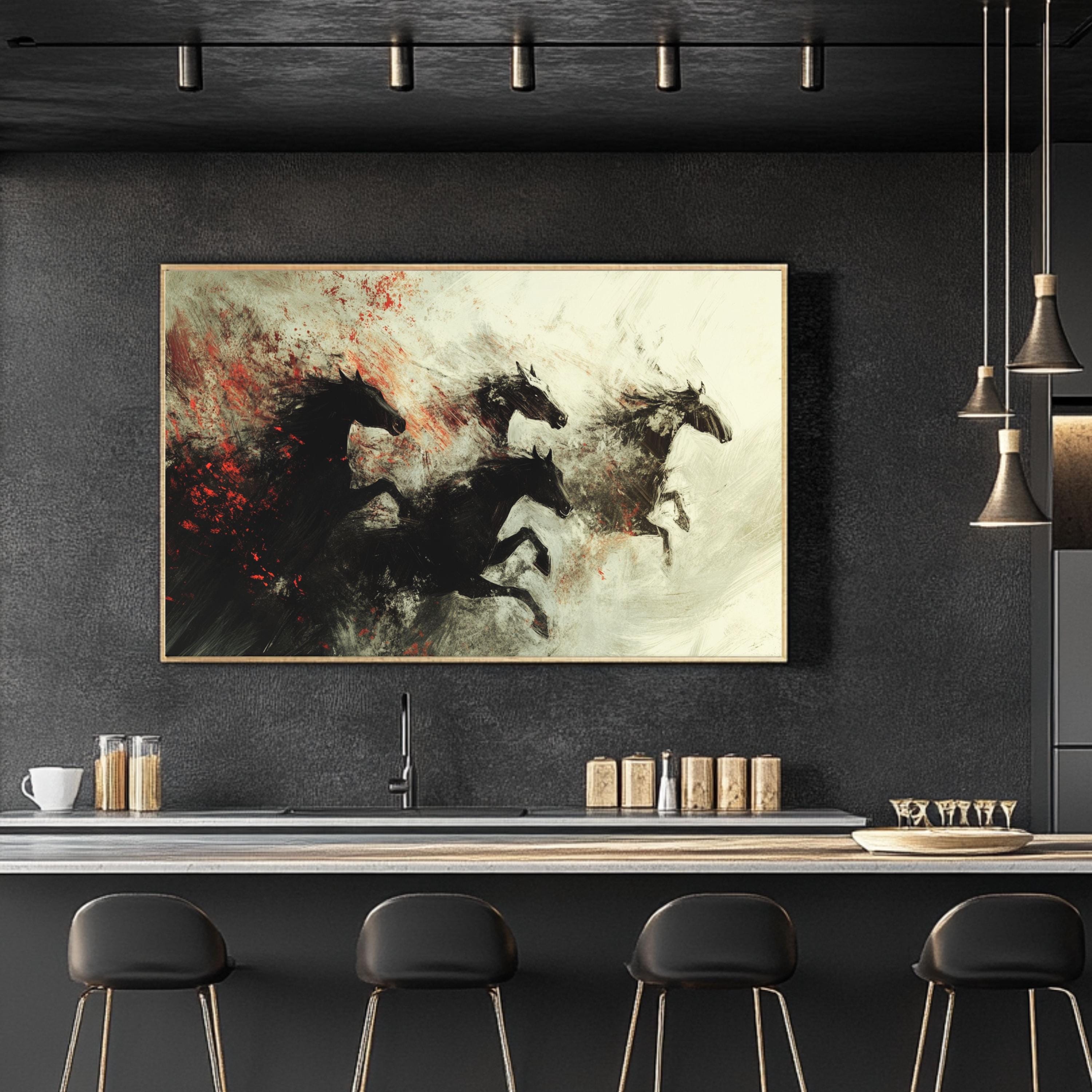 Galloping Horses Abstract Canvas Print: Mid-century Modern Framed Wall ...