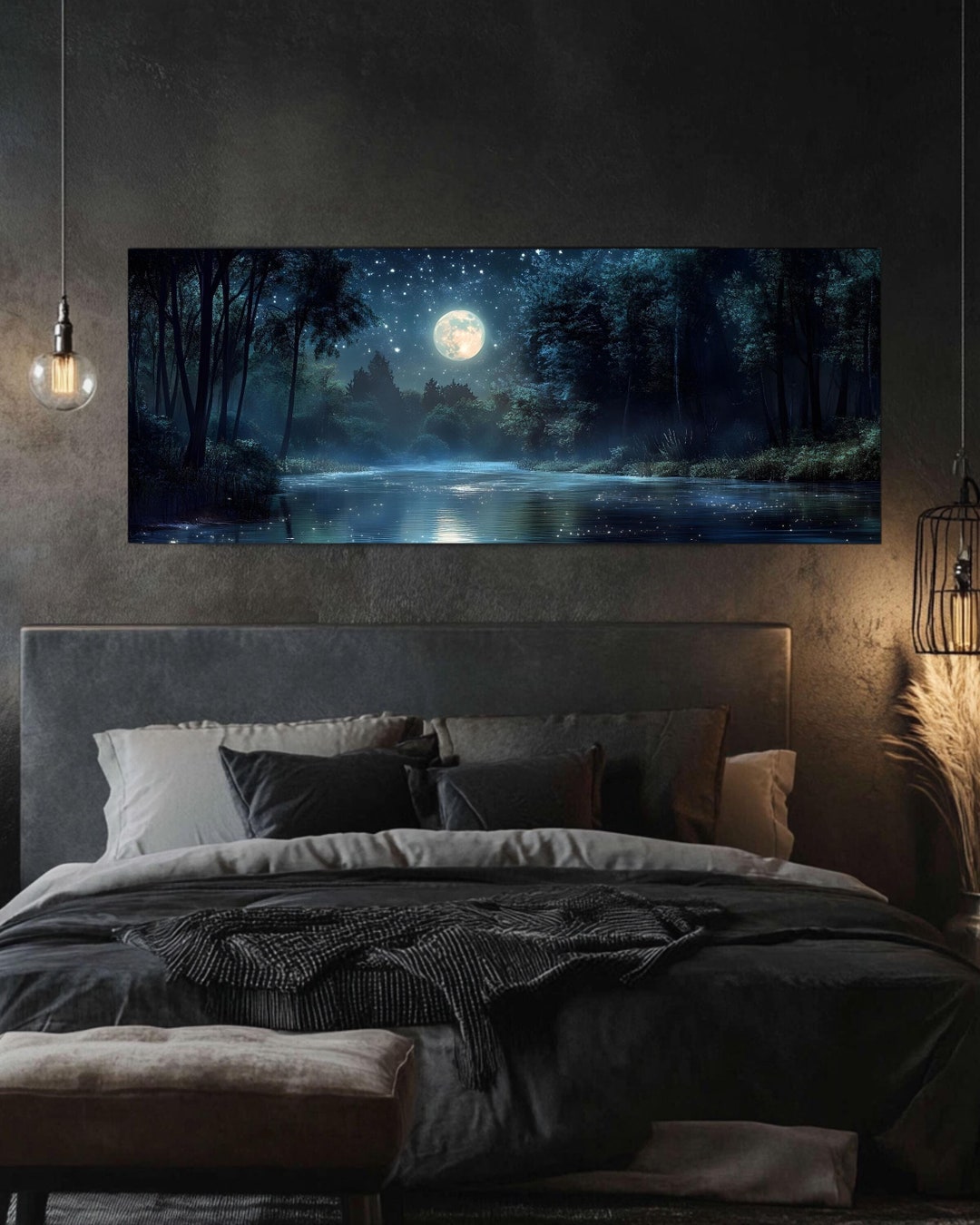 Moonlit River Canvas Art: Panoramic Forest Landscape Print - Etsy
