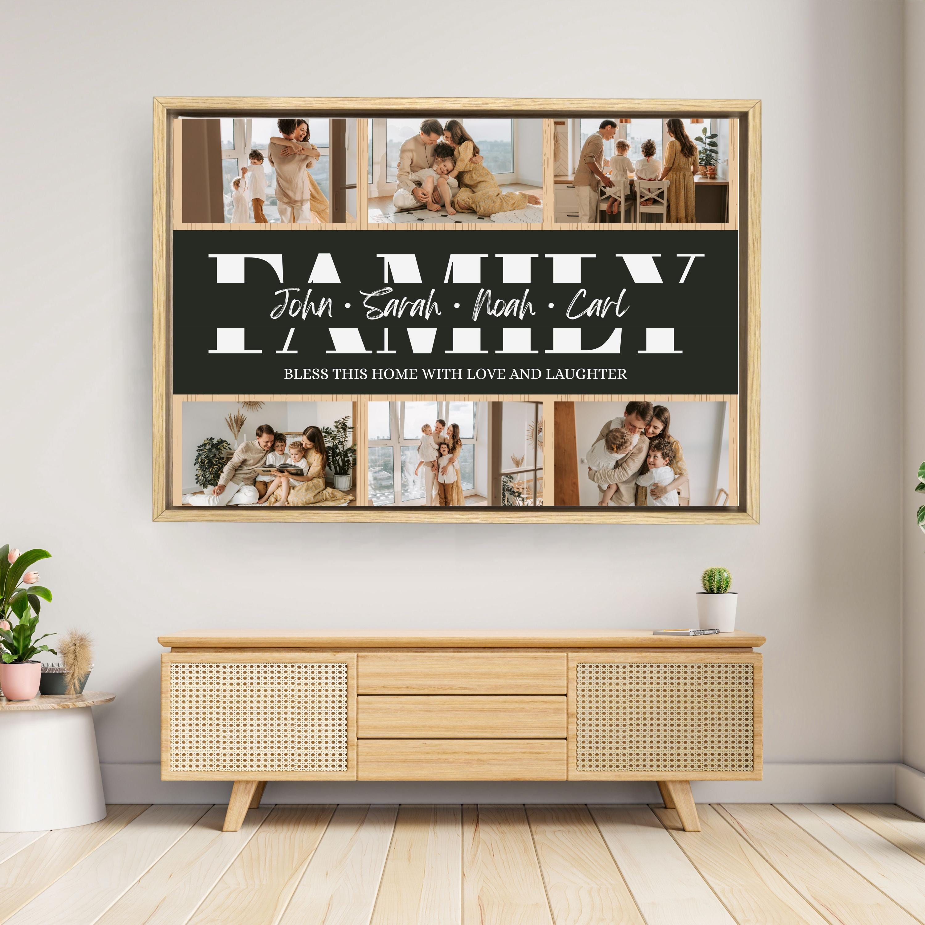 Custom Family Photo Collage, Personalized Name Canvas, Large Family ...