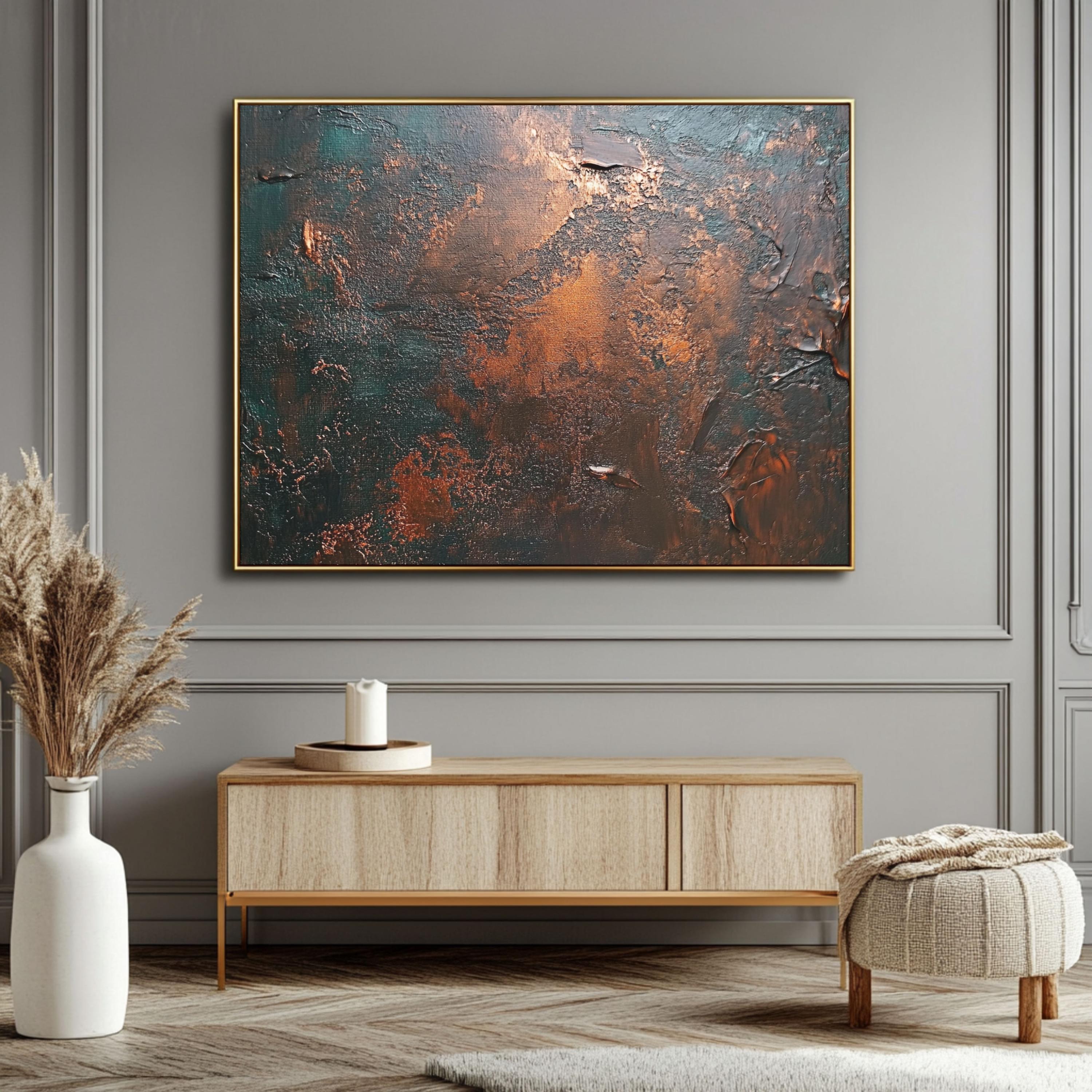 Oversized Abstract Canvas Wall Art: Copper Chocolate Textured Painting ...