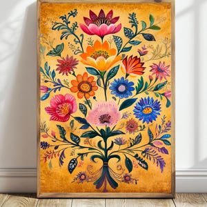 Mexican Floral Watercolor Print: Boho Folk Art Home Decor