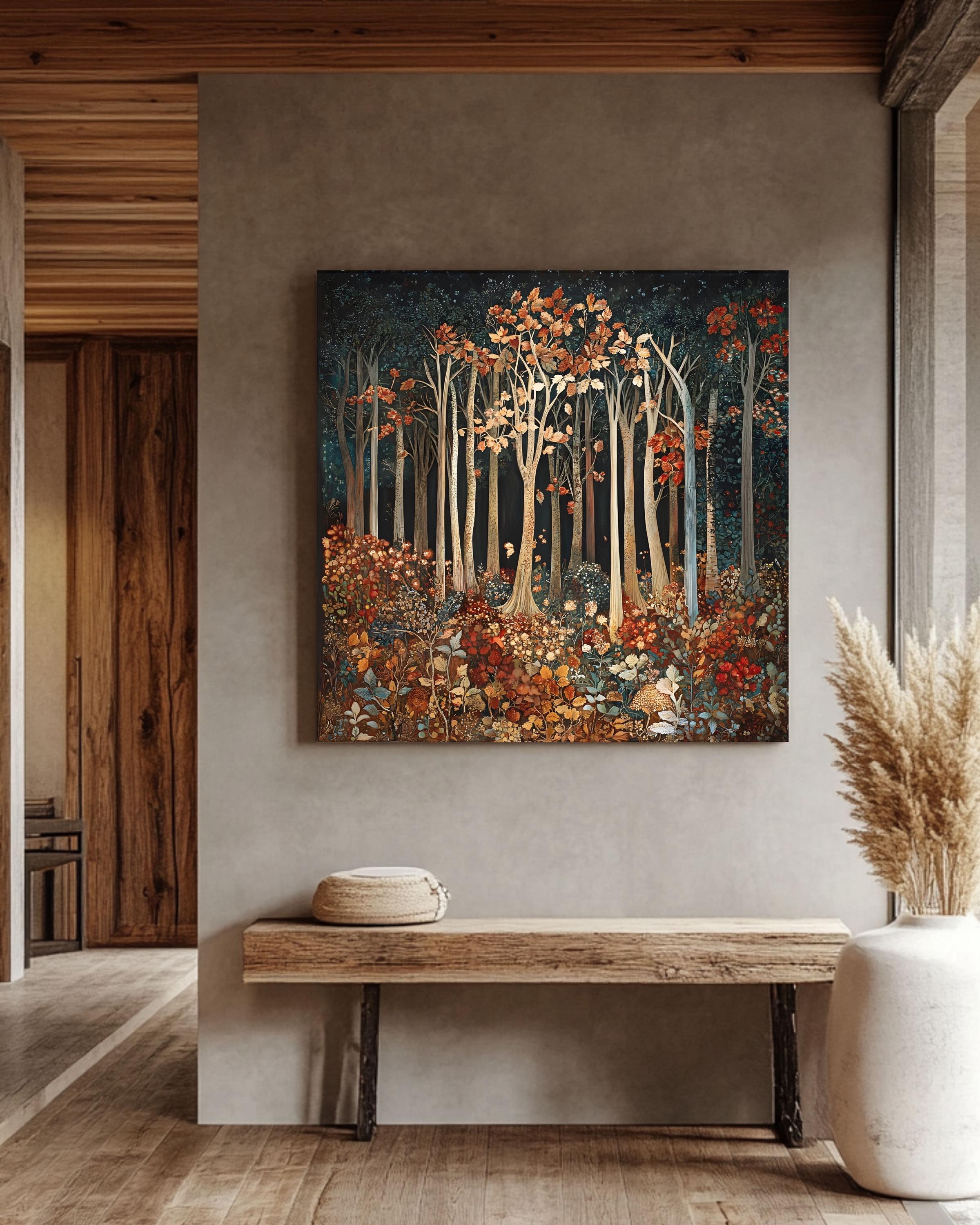 William Morris Autumn Forest Canvas Art: Vintage Botanical Print