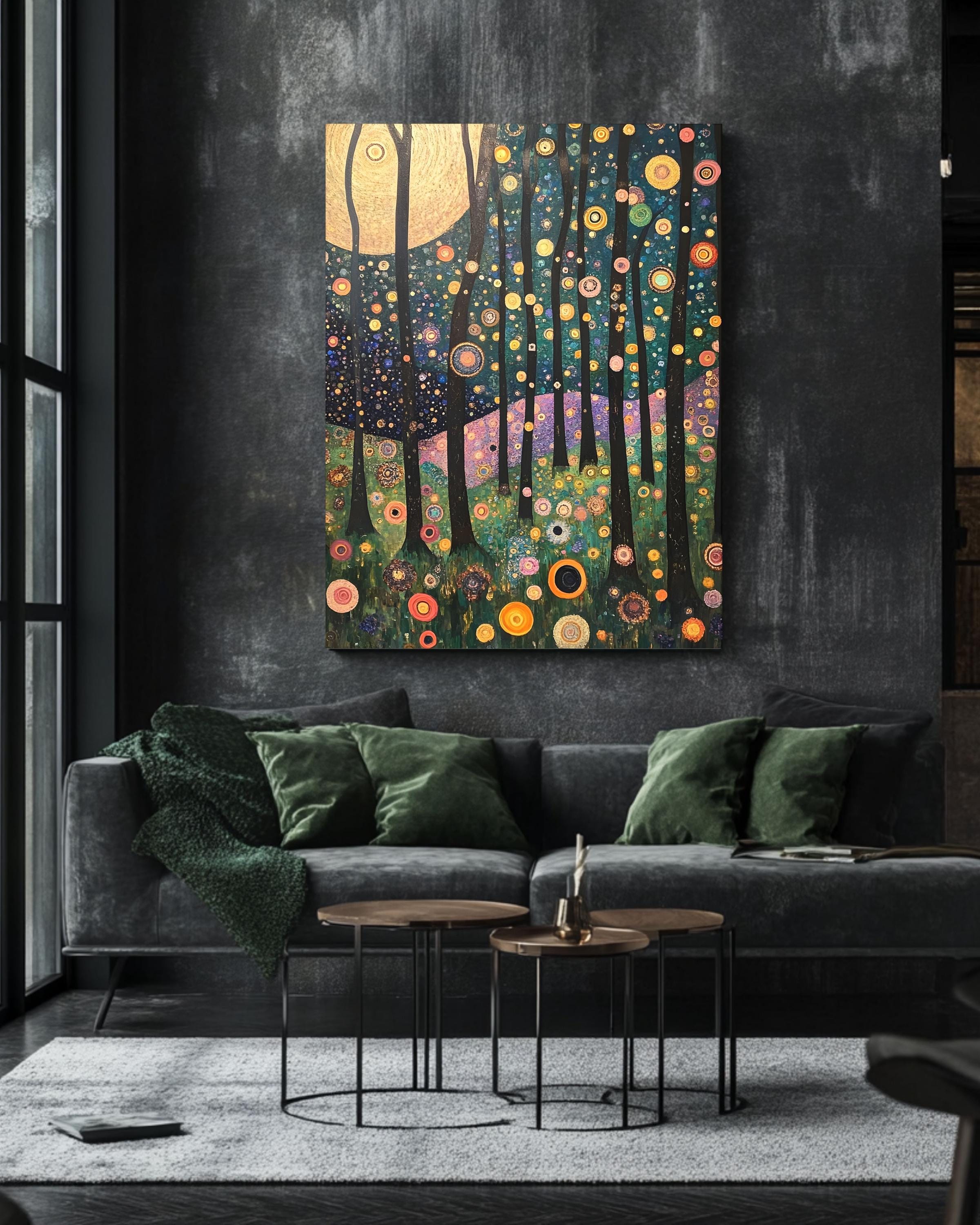 クリムト風の森のキャンバスアート：黄金の木の抽象的な風景画 - Etsy 日本