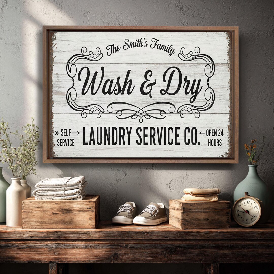 Custom Laundry Room Sign, Vintage Wash and Dry Wall Art, Personalized ...
