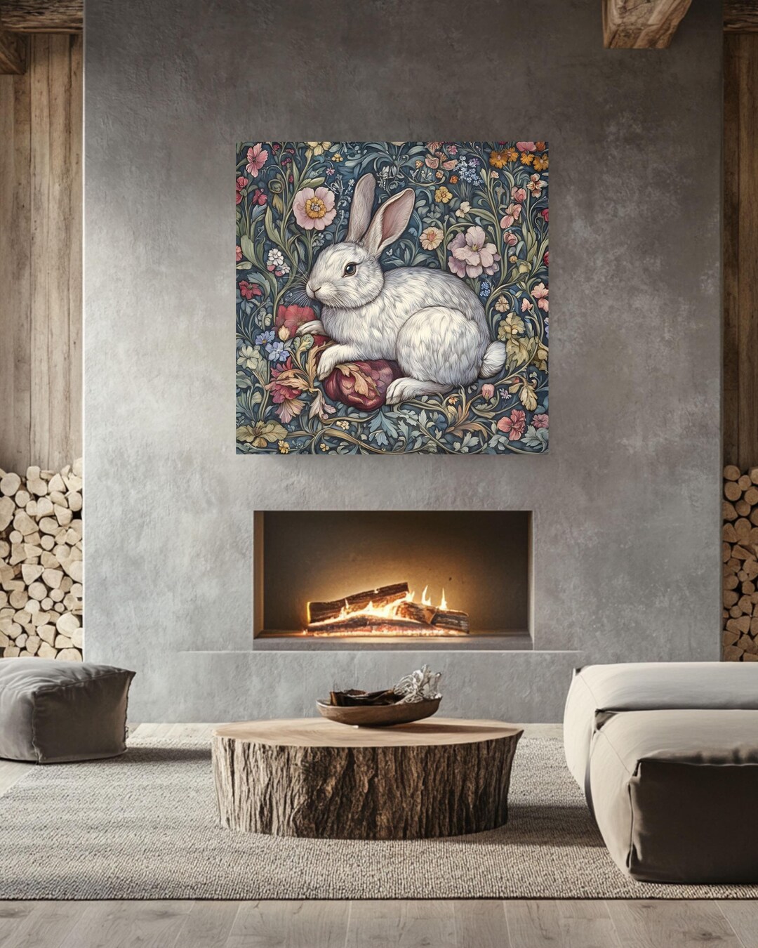 Whimsical Bunny Art William Morris Style, Ready to Hang Vintage Decor ...