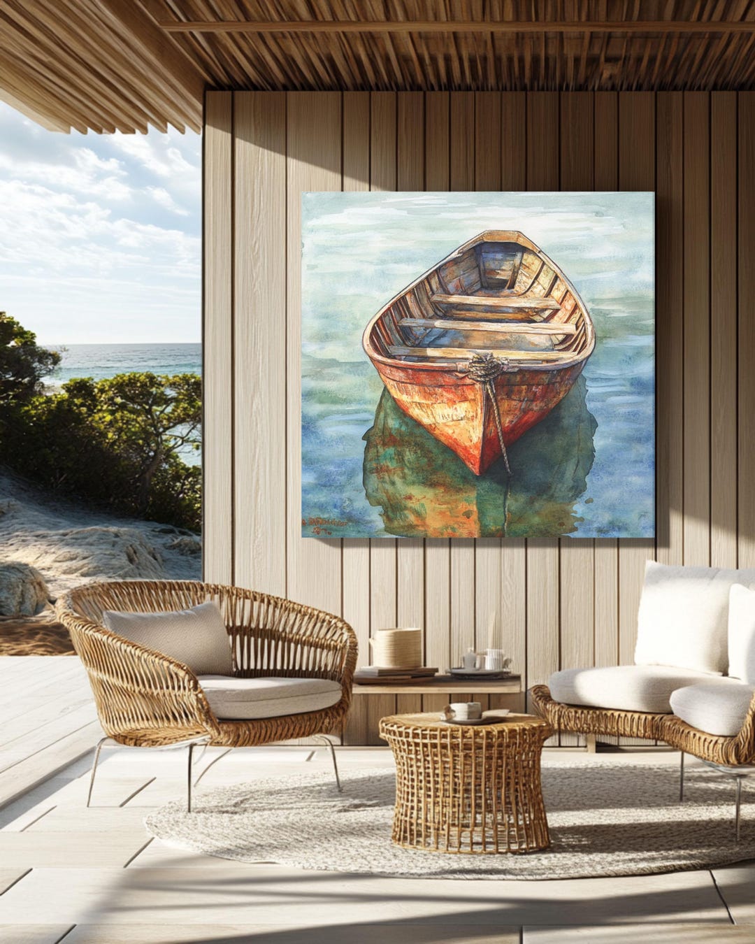 Rustic Boat Watercolor Canvas Print: Coastal Lakehouse Wall Art - Etsy