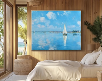 Canvastavla med segelbåt från Monet: Impressionistisk kustlandskap