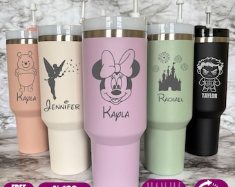 Custom Disney 40 oz Spill Proof Tumbler, Family Disneyland Trip Mug, Personalized Magic Kingdom Engraved Water Bottle, Unique Birthday Gift