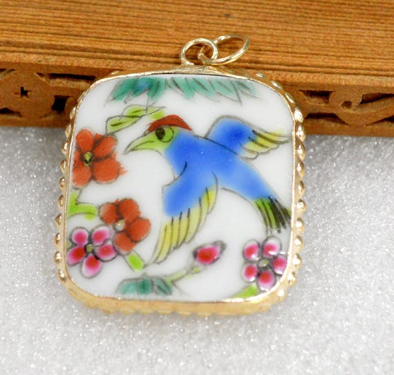 明清時代の破片ネックレスペンダント - 花と鳥 - Etsy 日本